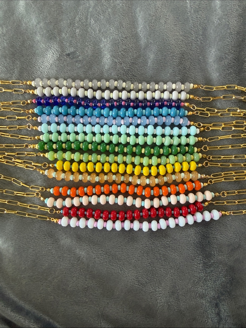 Beaded Necklace with Gold Paper Clip Chain